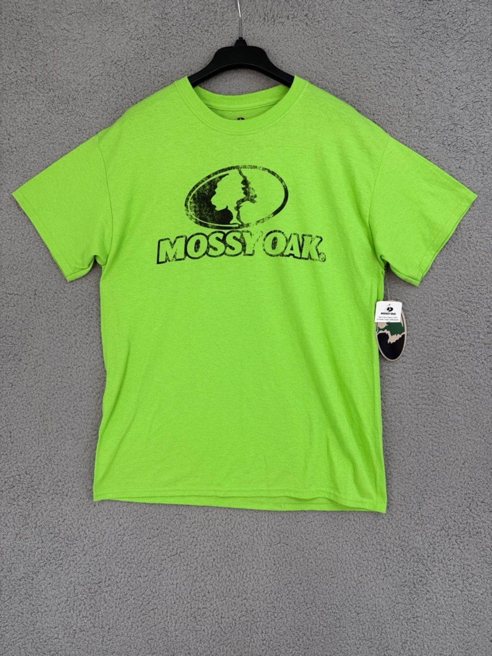 Mossy Oak Mens Large Short Sleeve Tee Shirt Neon Lime Green Pullover Stretch